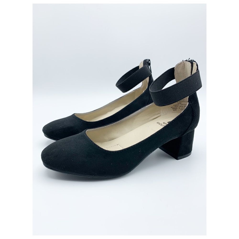 White Mountain‎ Black Microfiber Chunky Heel Ankle-Strap Pumps
